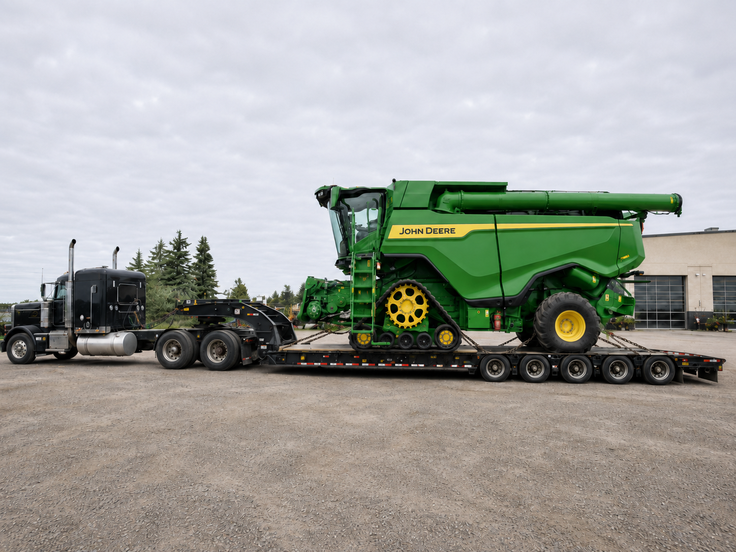 Farm and heavy equipment being transported